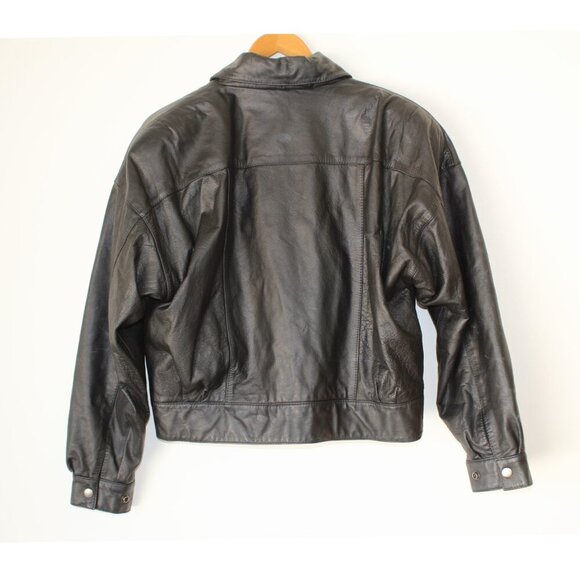 Vintage 80's Together Leather Bomber Black Jacket Small Motorcycle Pocket button - Picture 10 of 13
